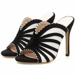 Black And White Striped High Heel Sandal