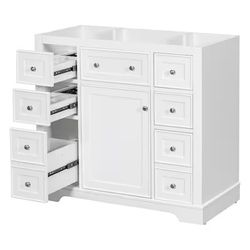 #A77- White 35.6-in Bathroom Vanity Base Cabinet without Sink No Top Assembly Required 2 Drawers