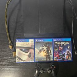 PS4 Console, Model CUH-1215A, 500GB, Cords, Controller, 3 Games, Very Good Condition 