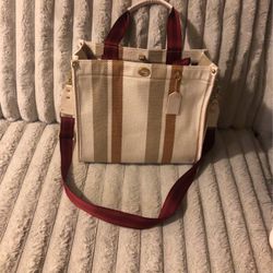 Cream Red & Drown Tote Bag 