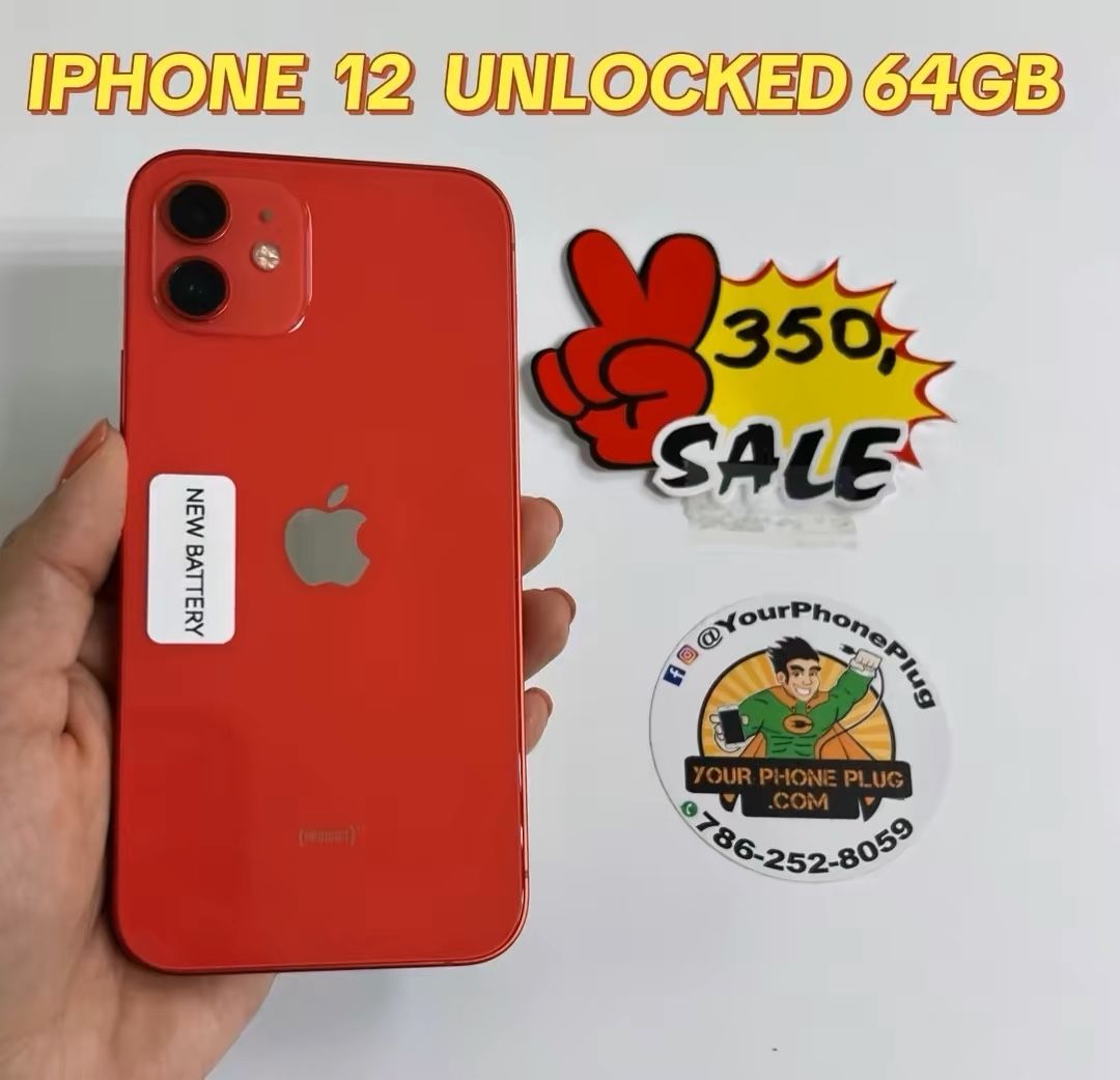 IPHONE 12 UNLOCKED 64GB NEW BATTERY ( red )