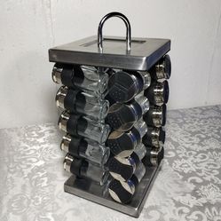 Stainless Steel Rotating Spice Rack With 20 Jars — Used Good Condition