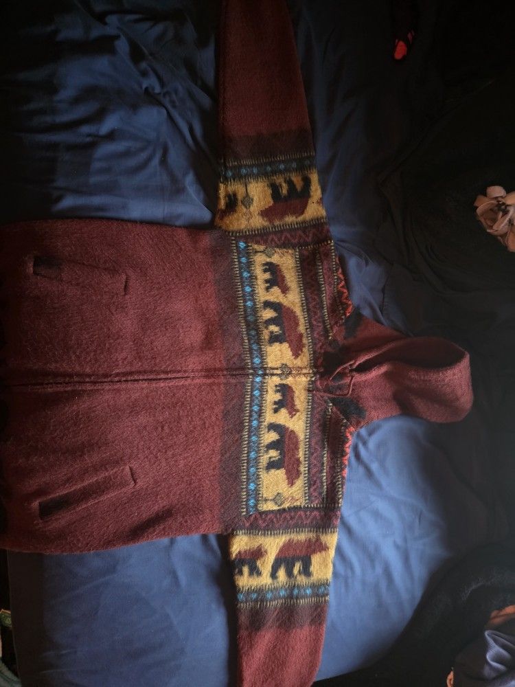 Red Alpaca Wool Zip Up Hoodie