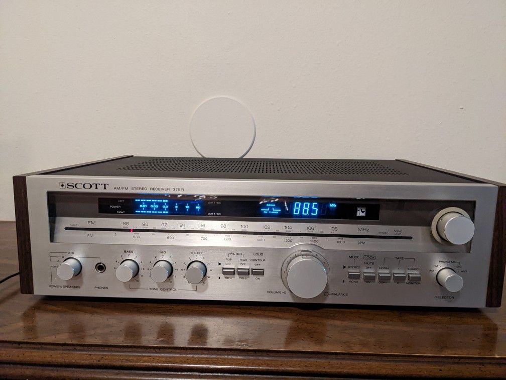 Vintage Scott 375R AM/FM Stereo Receiver Amplifier 75 Watts 8 Ohms Excellent Cosmetic Condition Great Sound