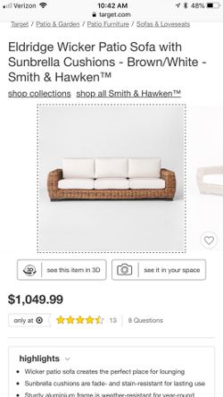 Smith & hawken eldridge wicker 2024 patio sofa with sunbrella cushions
