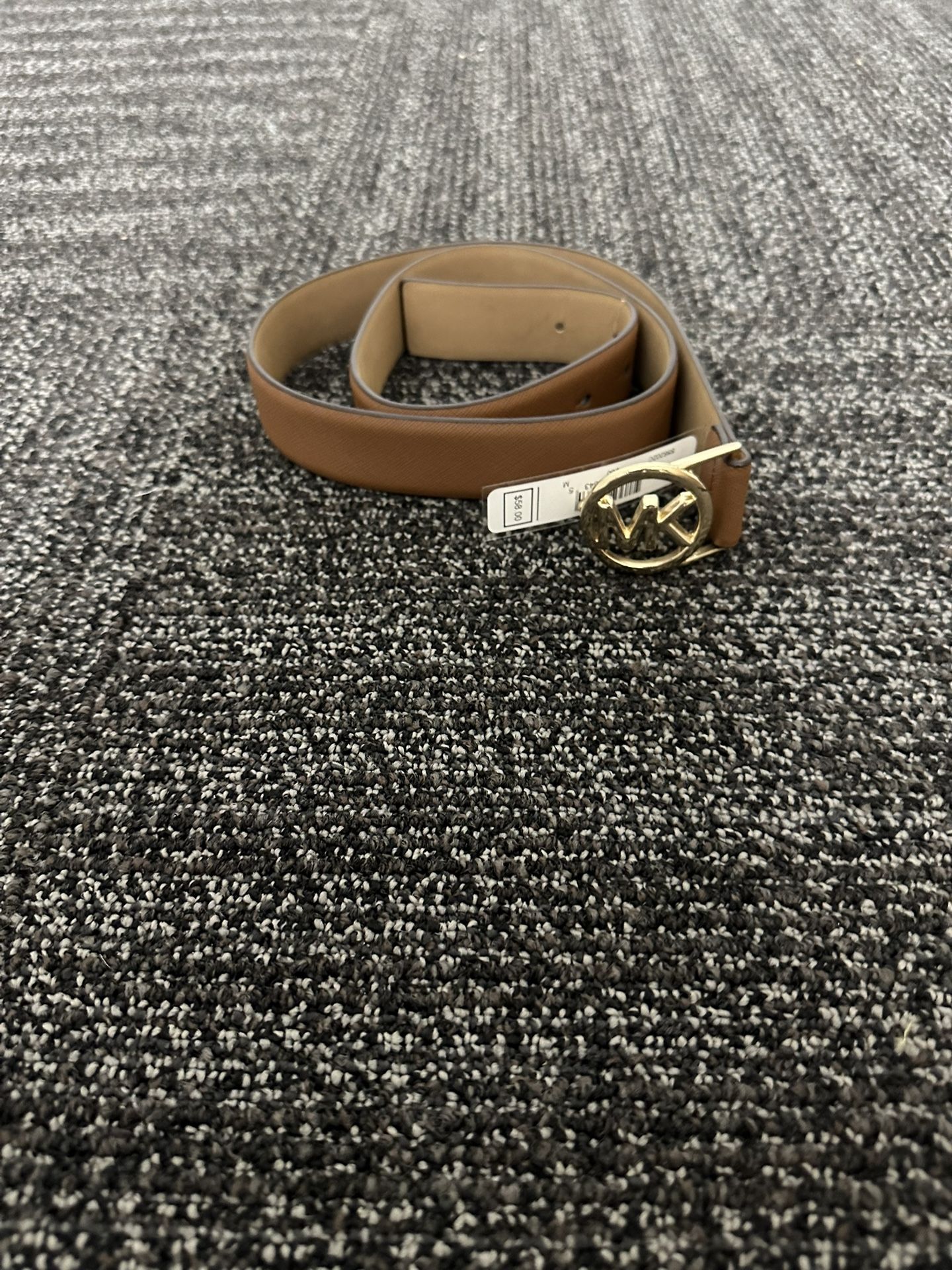 New Michael Kors Brown LEATHER MK Logo Buckle Belt Size M
