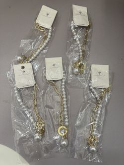 Pearl and Gold Chain Necklaces – Set of 5, New