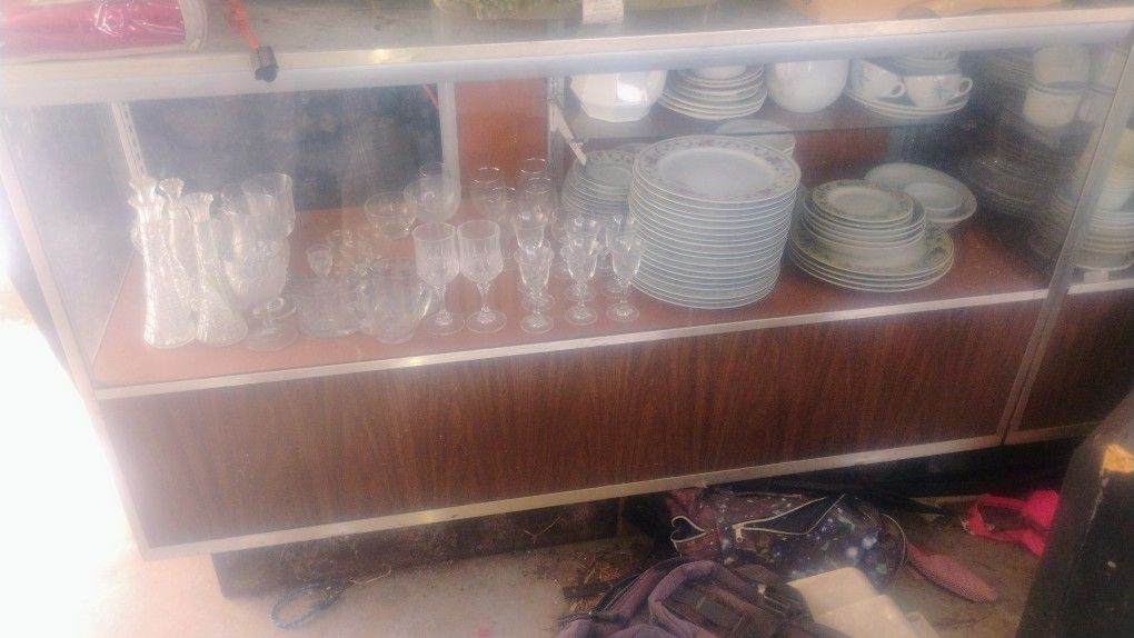 Glass Cabinets With Shelves And Doors 5 Ft Long 3 And 1/2 Ft High 21 Inches Deep $75 Each Got Three
