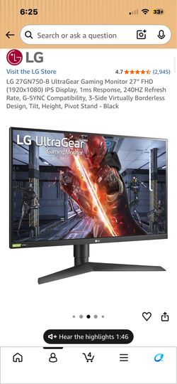 LG Ultra gear  Gaming Monitor 27” 1080p