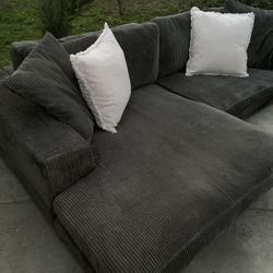 Moe’s Plunge Sectional Sofa – Reversible Chaise Charcoal Corduroy | Deep Cleaned