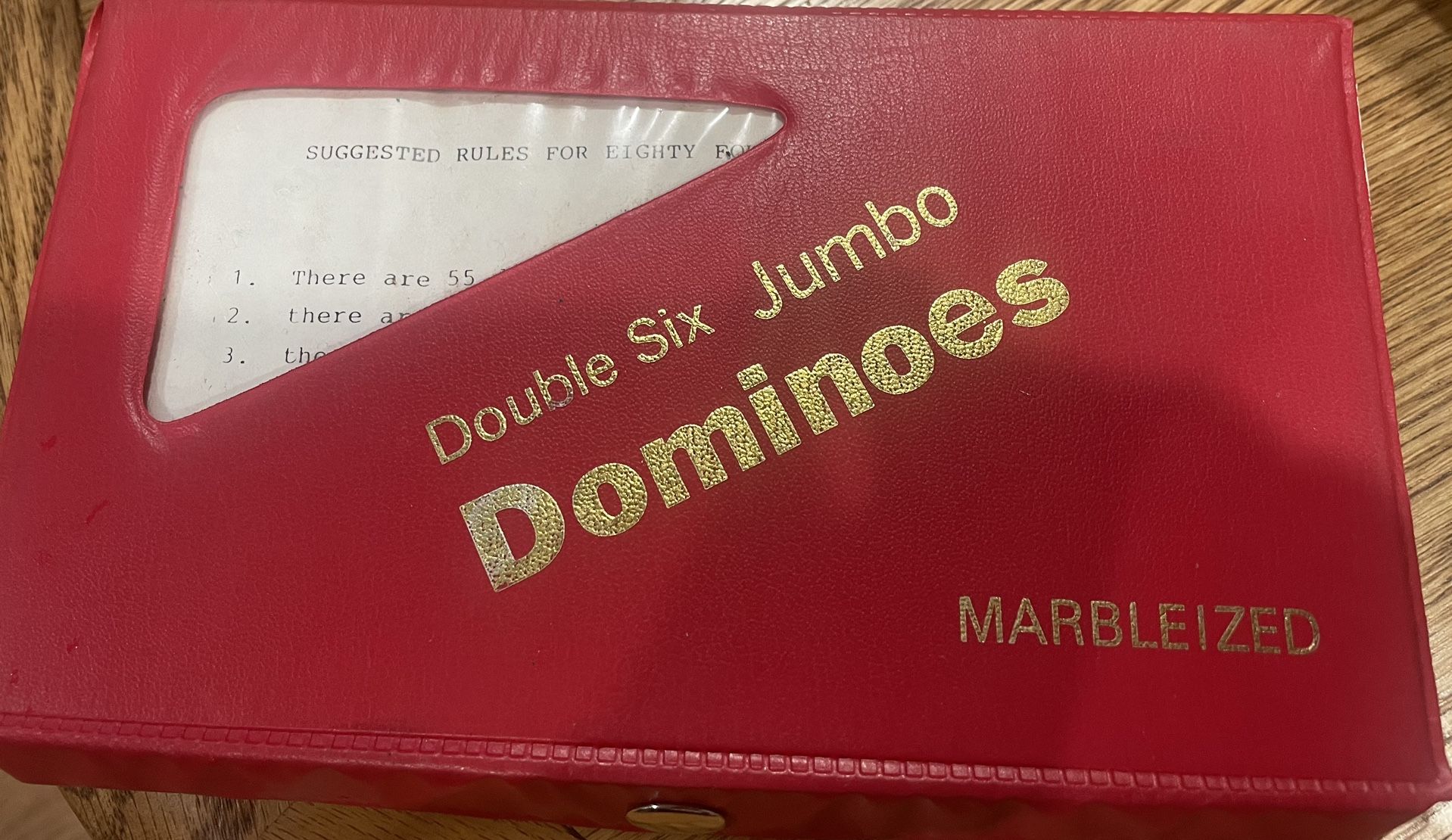 Double Six JUMBO Dominoes~RED~Complete Set Of 28~Red Vinyl Case~Marbelized