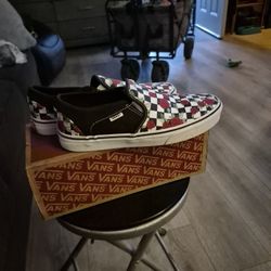 Women's 9.5 Checker Board Vans Wore Once 