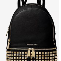 Micheal Kors Black Rhea Studded Leather Backpack