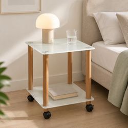 2-Tier Rolling Glass Side Table – $19.99