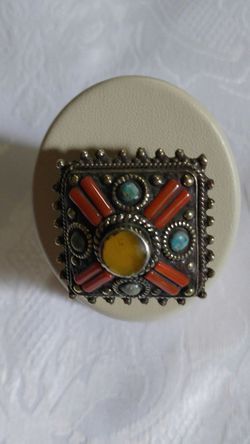 Genuine Turquoise and Coral Ring