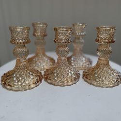 24 Glass Candle Holders Amber Color Set 