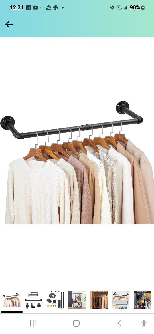  Industrial Pipe Clothes Rack, 34 Inch Wall Mounted Clothes Rack Black Pipe Rack Heavy Duty 

