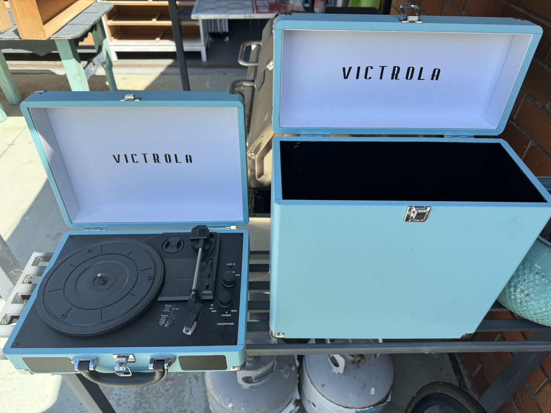 Victrola Record Player And Holder