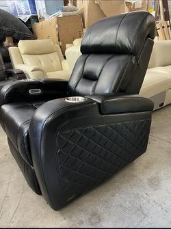 Bronson Leather Theater Power Recliner with Power Headrest Black