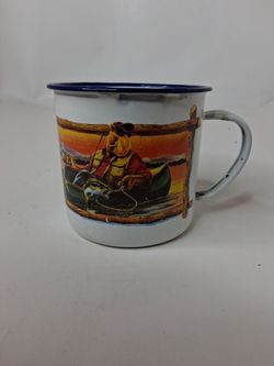 JOE COOL Enamel Camp Mug with Fishing Scene