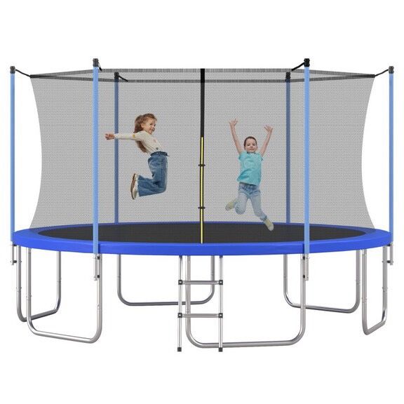 🔥14FT Trampoline for Kids with Safety Inner Enclosure Net, Easy assembly Round Outdoor Recreational Trampoline High Stability 💰200$