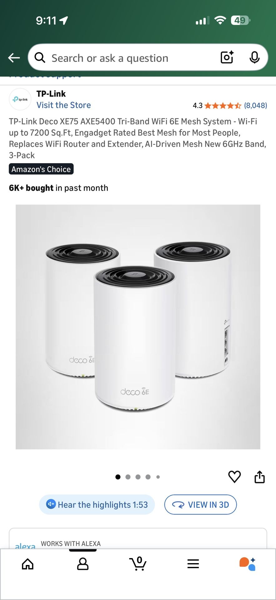 TP-Link Deco XE75 AXE5400 Tri-Band WiFi 6E Mesh System - Wi-Fi up to 7200 Sq.Ft, Engadget Rated Best Mesh for Most People, Replaces WiFi Router and Ex