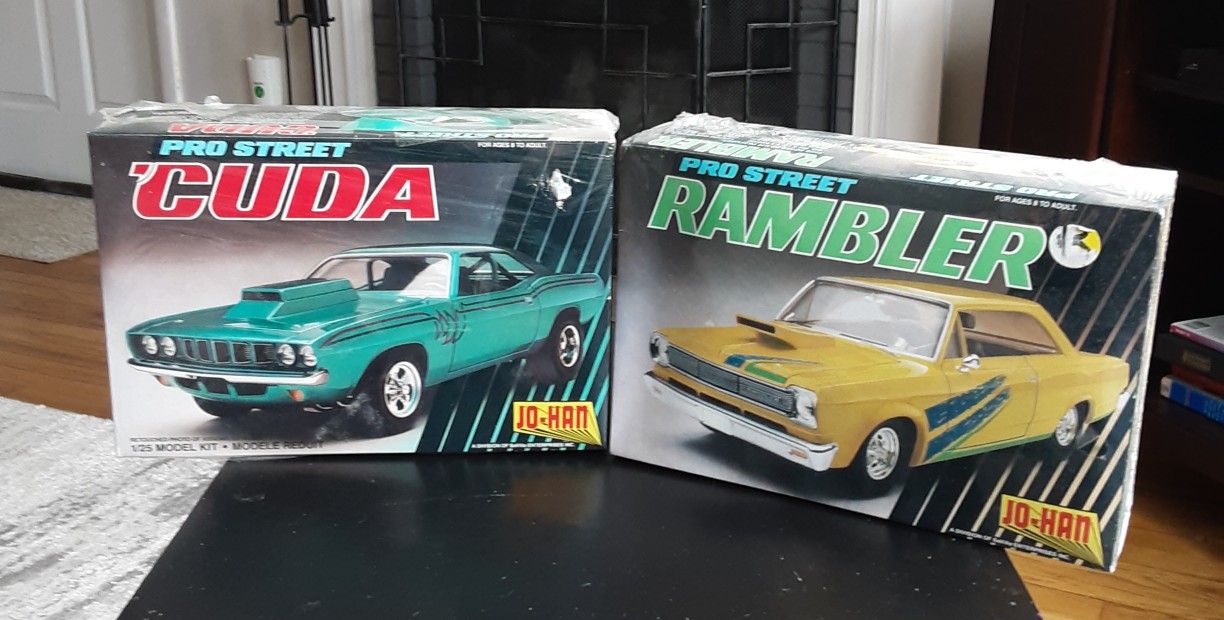 2 Factory Sealed 1/25 JO-HAN Models 1 Pro Street RAMBLER and 1 Pro Street 'CUDA