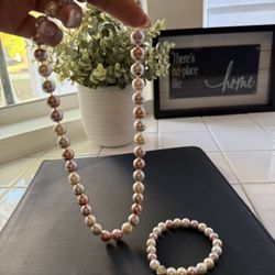 Pearl Necklace And Bracelet Set 