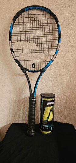 Babolat Eagle Tennis Racquet Like New 4 1/4" New Grip, Shock Absorber and Can of Balls