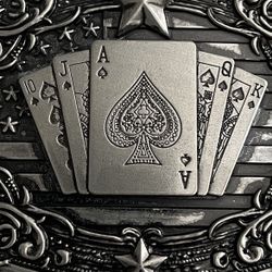 New silver tone belt buckle showcases casino western America culture.