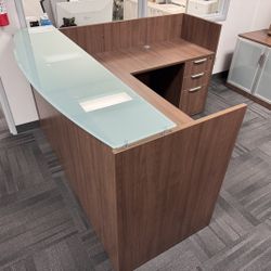 Sale! $200 Off L-Shaped Reception Desk w/ Singleton File Pedestal & Glass Top