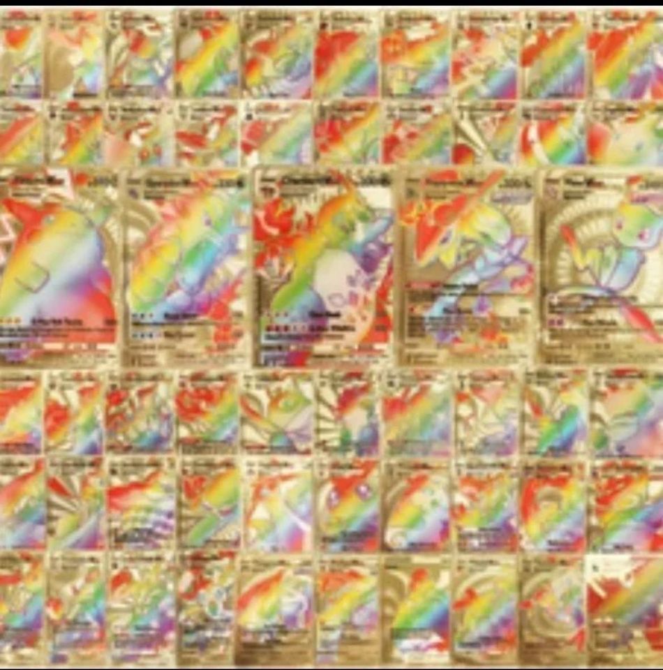 55 PCS Gold Foil Card TCG Deck Box Rare Golden Card Rainbow Rare Gold Pokemon
