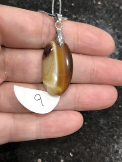 New 17” sterling silver pendant necklace Agate, brown and yellow color, never been used