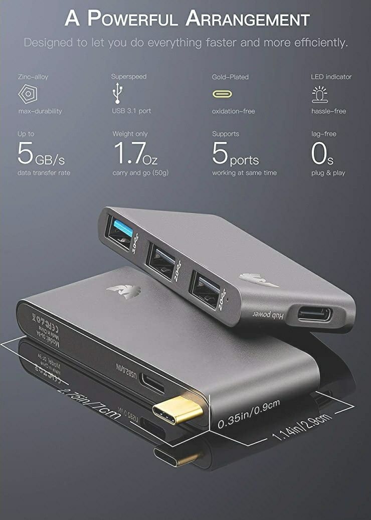Usb C To Usb Hub 5in1 Alloy