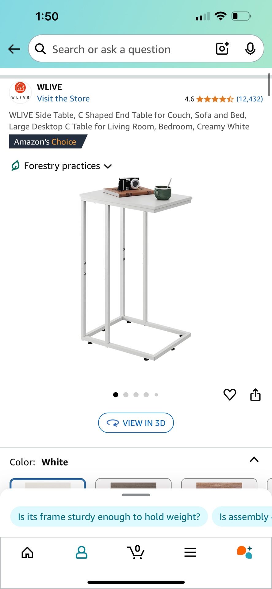 Amazon WLIVE C Table. Night Stand/ Side Table In White