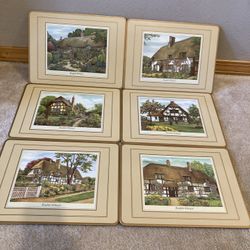 Set Of 6 Pimpernel Of England Placemats English Cottage VTG Mid Century  9” x 12” Cork back Like new 