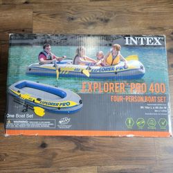 Intex 58360WL Inflatable Explorer Pro 400 Four-Person Boat with Oars and Pump