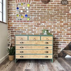 🪴Urban Outfitters Vibes Green And Wood Dresser / Media Console / Changing Table - Free Delivery 
