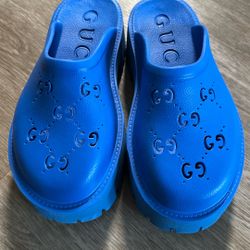 Women Gucci Blue Rubber Mules 