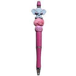 Elephant Custom Beaded Ballpoint Twist Pen Topper Grey