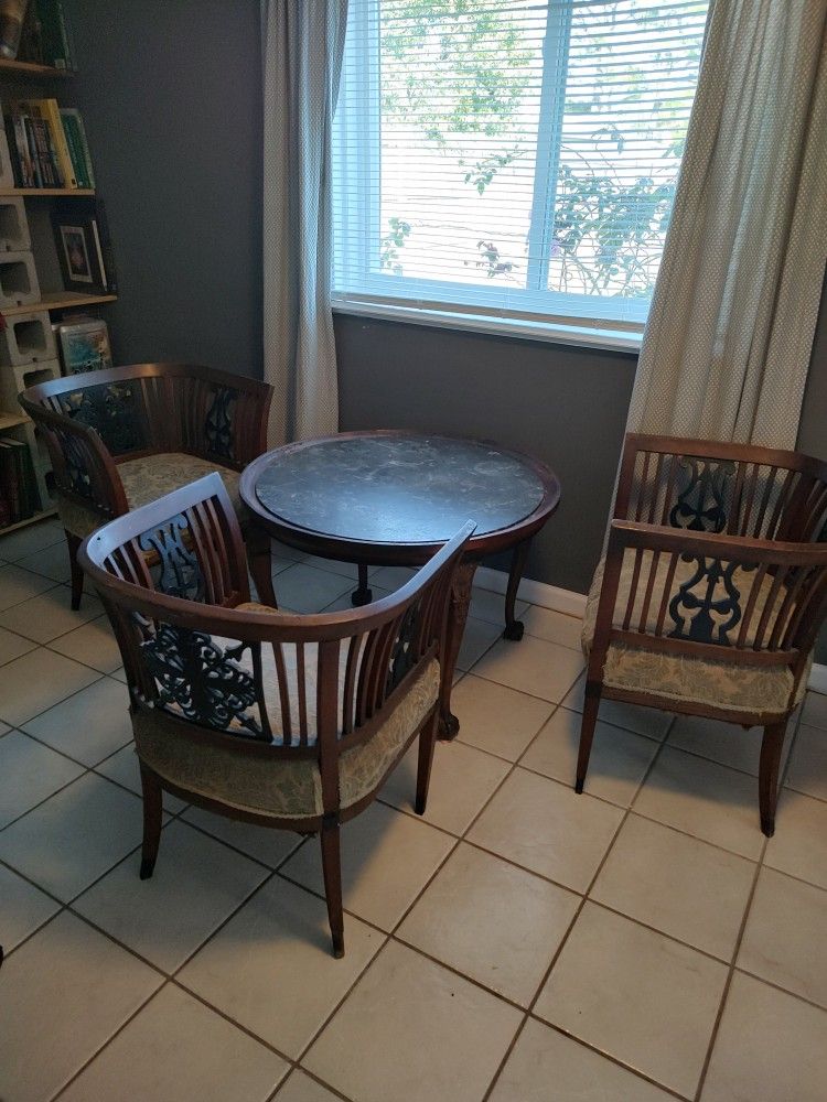 Antique Table And Chairs With Marble Top
