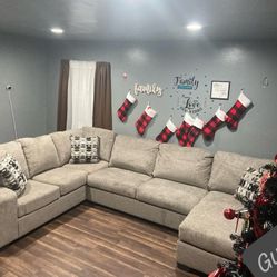 $10 Down Payment Smoke/Gray Oversized Comfy Sectional Sofa Couch Total 