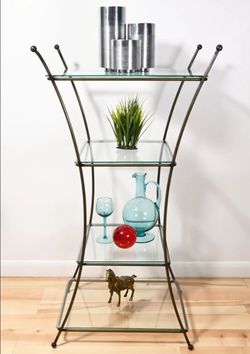 Orbit 1997 4 Tier Glass and Wrought Iron Shelf