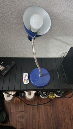 Blue Desk Lamp With Remote Controlled Multi Colored Bulb