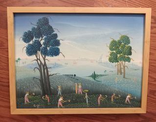 G. JOSEPH ~ HAITIAN ARTIST - "BEAUTIFUL FRAMED LANDSCAPE "  12"x16" 0IL PAINTING 