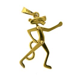 Rare Vintage 18k Yellow Gold Articulated Pink Panther Character Pendant Charm