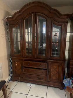 Large Wood China Cabinet with Glass Doors