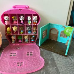 Woodeez Set - Pink House, Nurserey, and Camper Vehicle with 14 Woodeez Figures