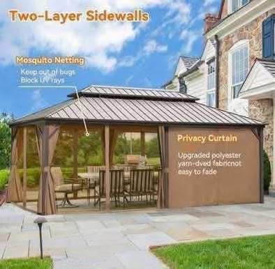 New in Box Outdoor Gazebo 12 ft x 18 ft Mosquito Netting Aluminum w/ Double Galvanized Steel Roof