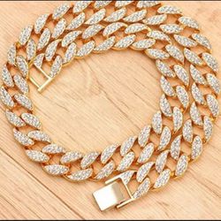 Iced Out Miami Cuban Choker Chain Necklace | 16mm | Gold